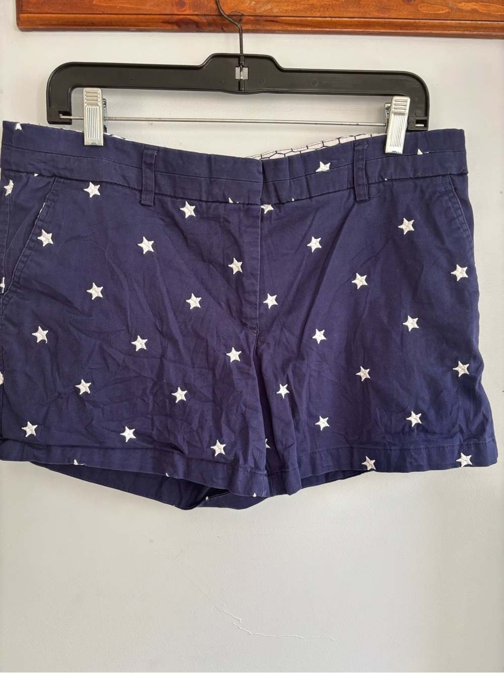 British Khaki Navy Star Embroidered Cotton Shorts